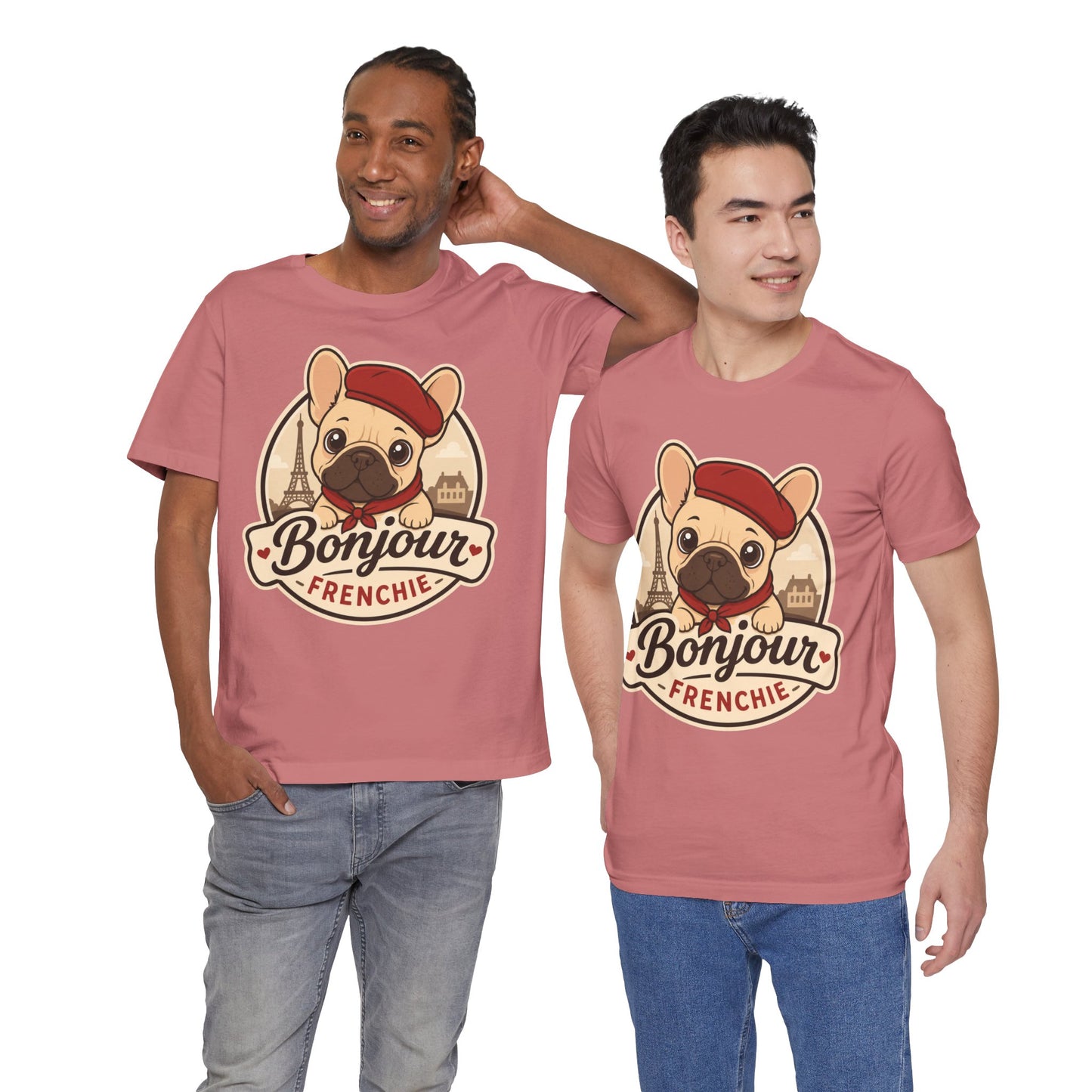 French Bulldog Shirt (Fawn), Pup in a Paris Beret, Mom Dad Gift, Bonjour Frenchie