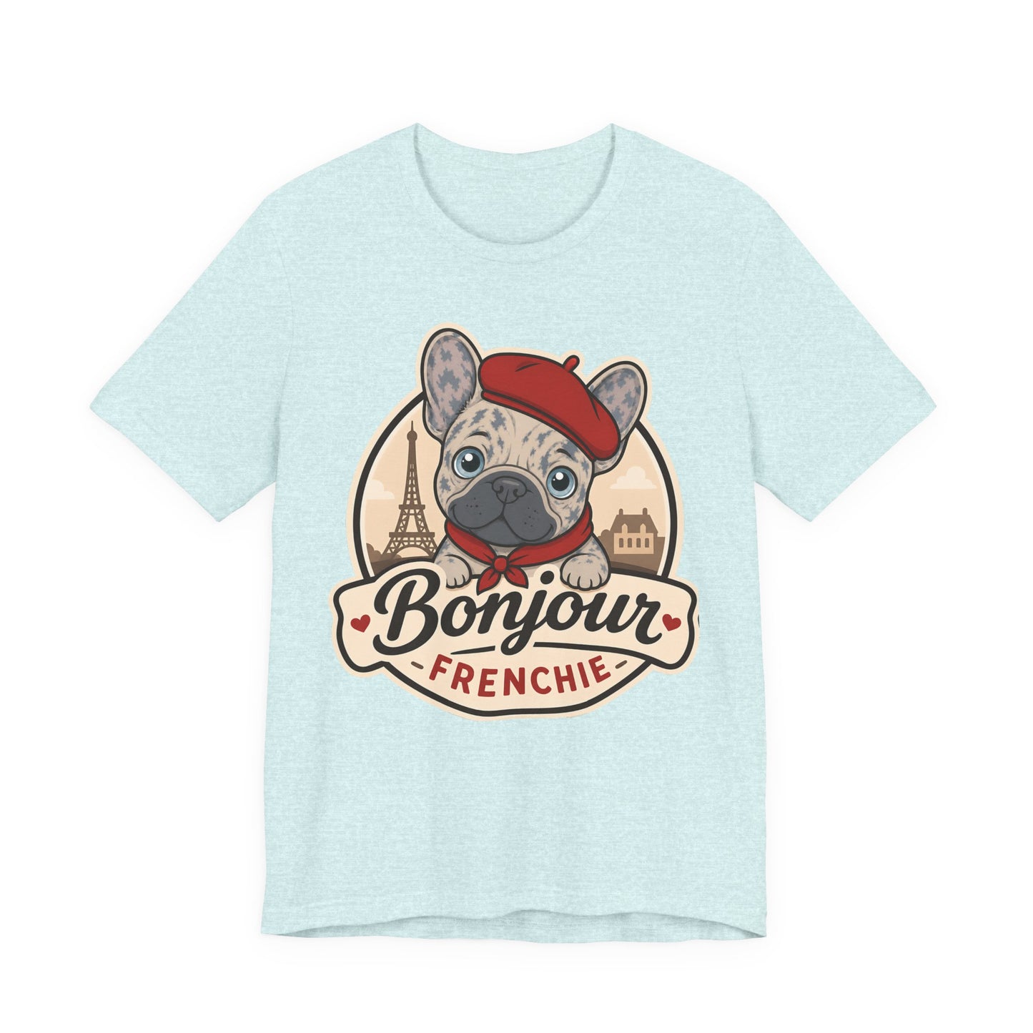 French Bulldog Shirt (Merle), Pup in a Paris Beret, Mom Dad Gift, Bonjour Frenchie