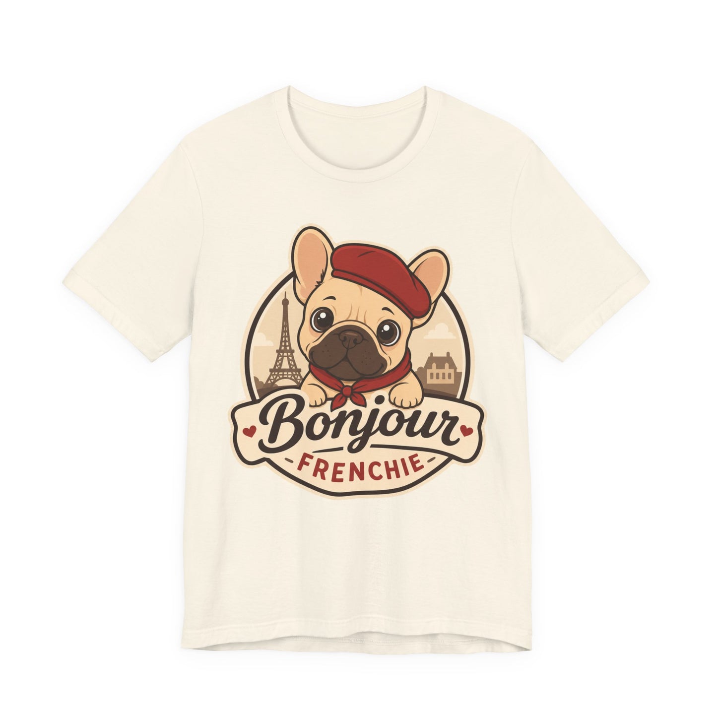 French Bulldog Shirt (Fawn), Pup in a Paris Beret, Mom Dad Gift, Bonjour Frenchie