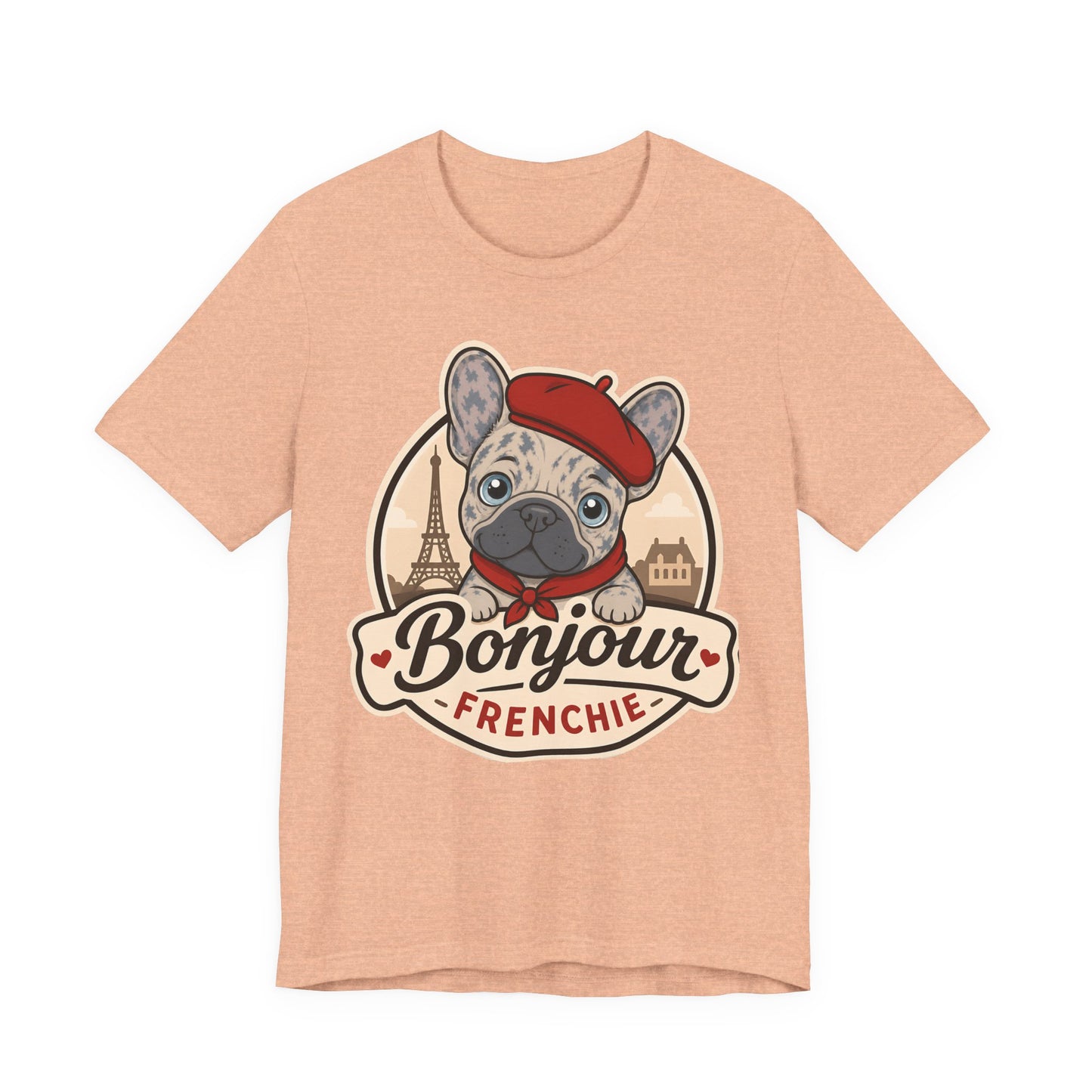 French Bulldog Shirt (Merle), Pup in a Paris Beret, Mom Dad Gift, Bonjour Frenchie