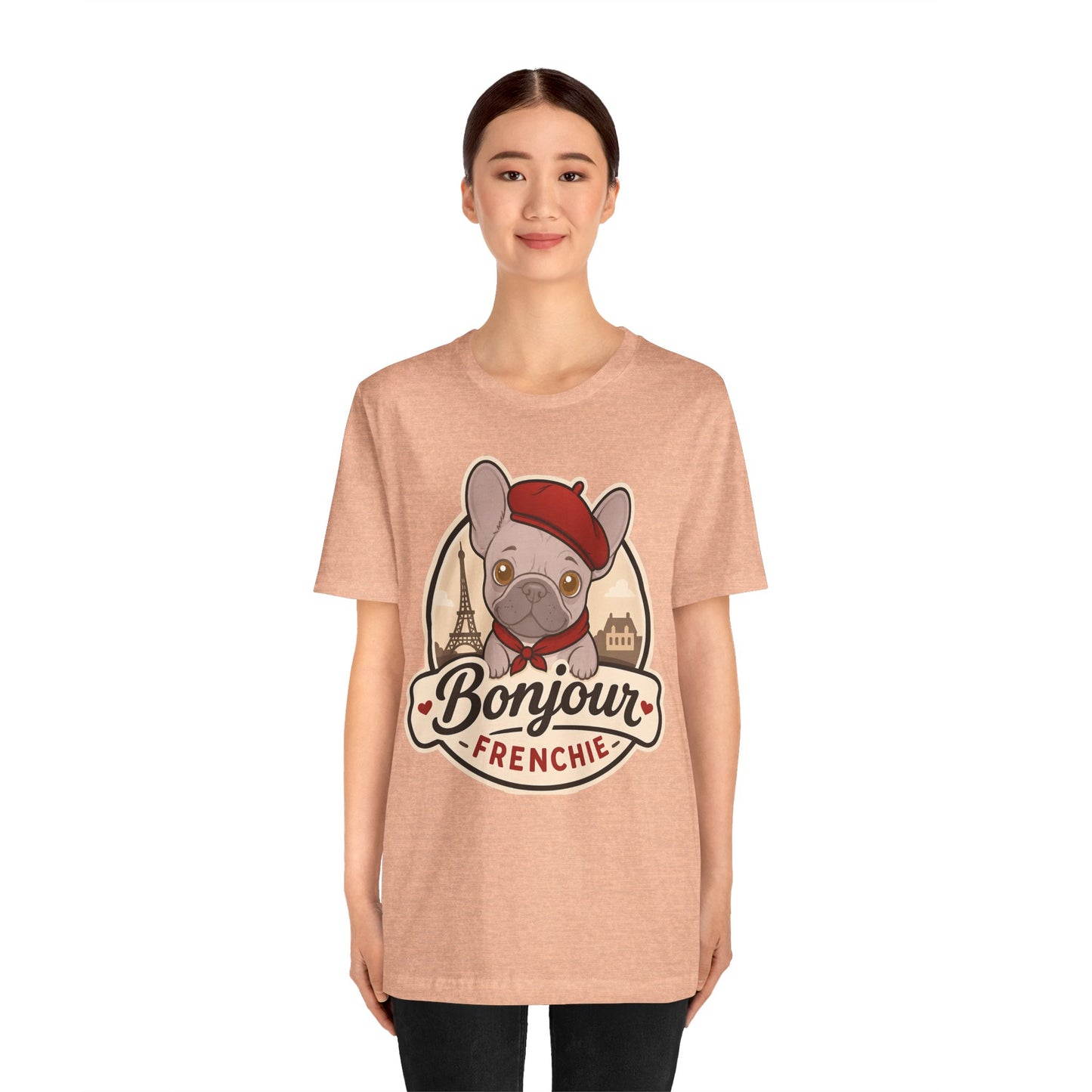 French Bulldog Shirt (Lilac), Pup in a Paris Beret, Mom Dad Gift, Bonjour Frenchie