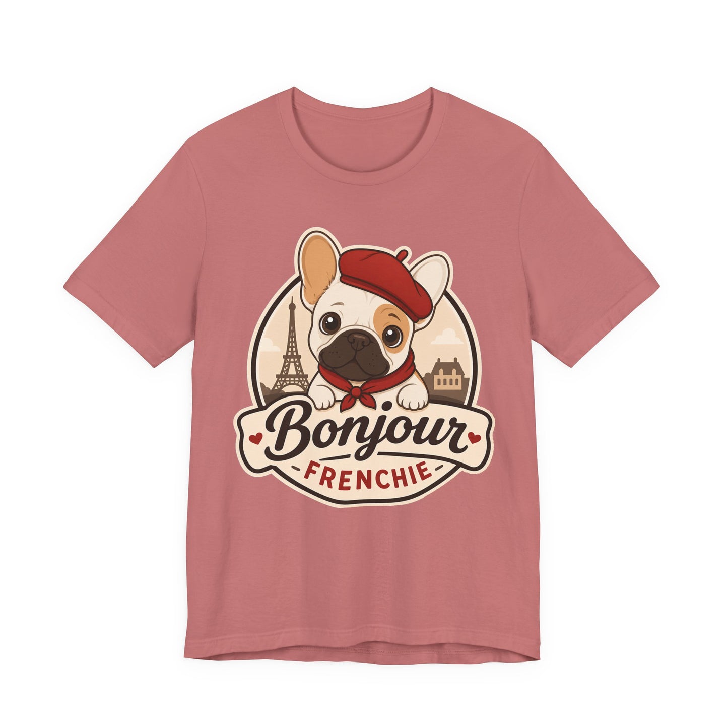 French Bulldog Shirt (Pied), Pup in a Paris Beret, Mom Dad Gift, Bonjour Frenchie