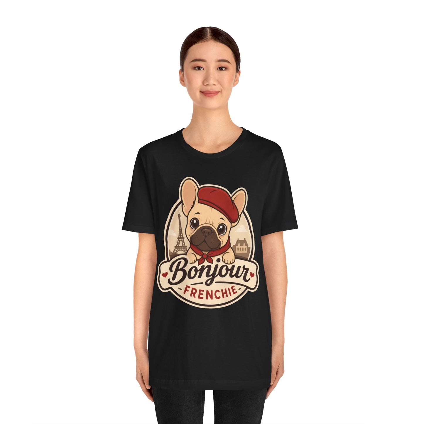 French Bulldog Shirt (Fawn), Pup in a Paris Beret, Mom Dad Gift, Bonjour Frenchie