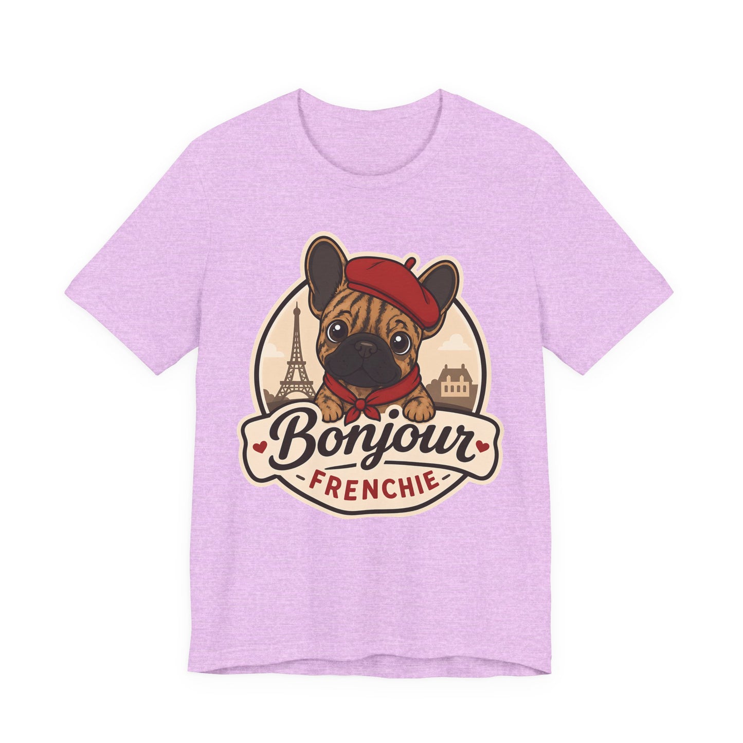 French Bulldog Shirt (Brindle), Pup in a Paris Beret, Mom Dad Gift, Bonjour Frenchie