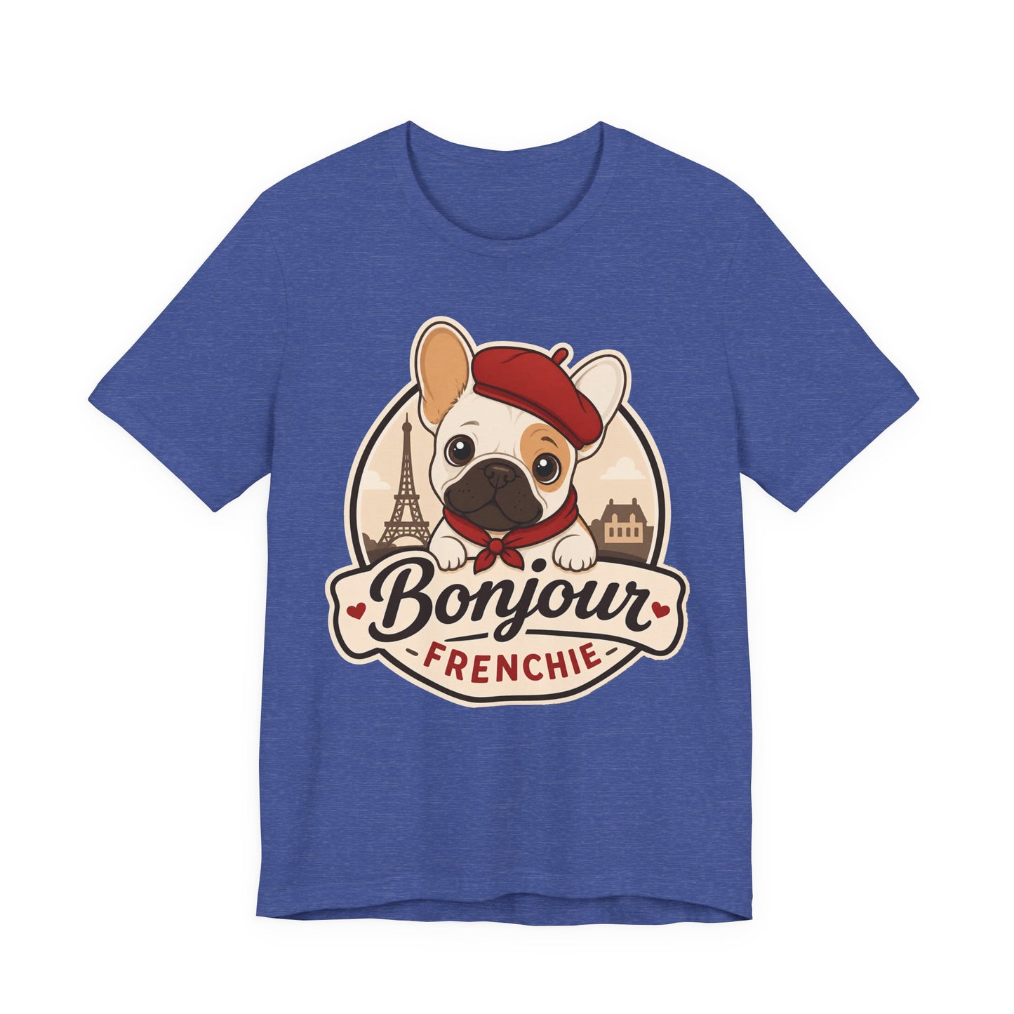 French Bulldog Shirt (Pied), Pup in a Paris Beret, Mom Dad Gift, Bonjour Frenchie