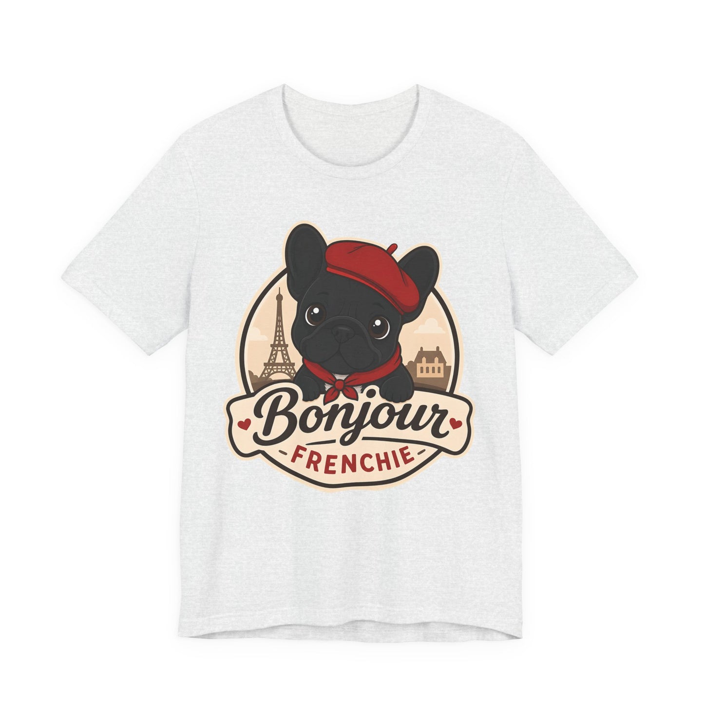 French Bulldog Shirt (Black), Pup in a Paris Beret, Mom Dad Gift, Bonjour Frenchie