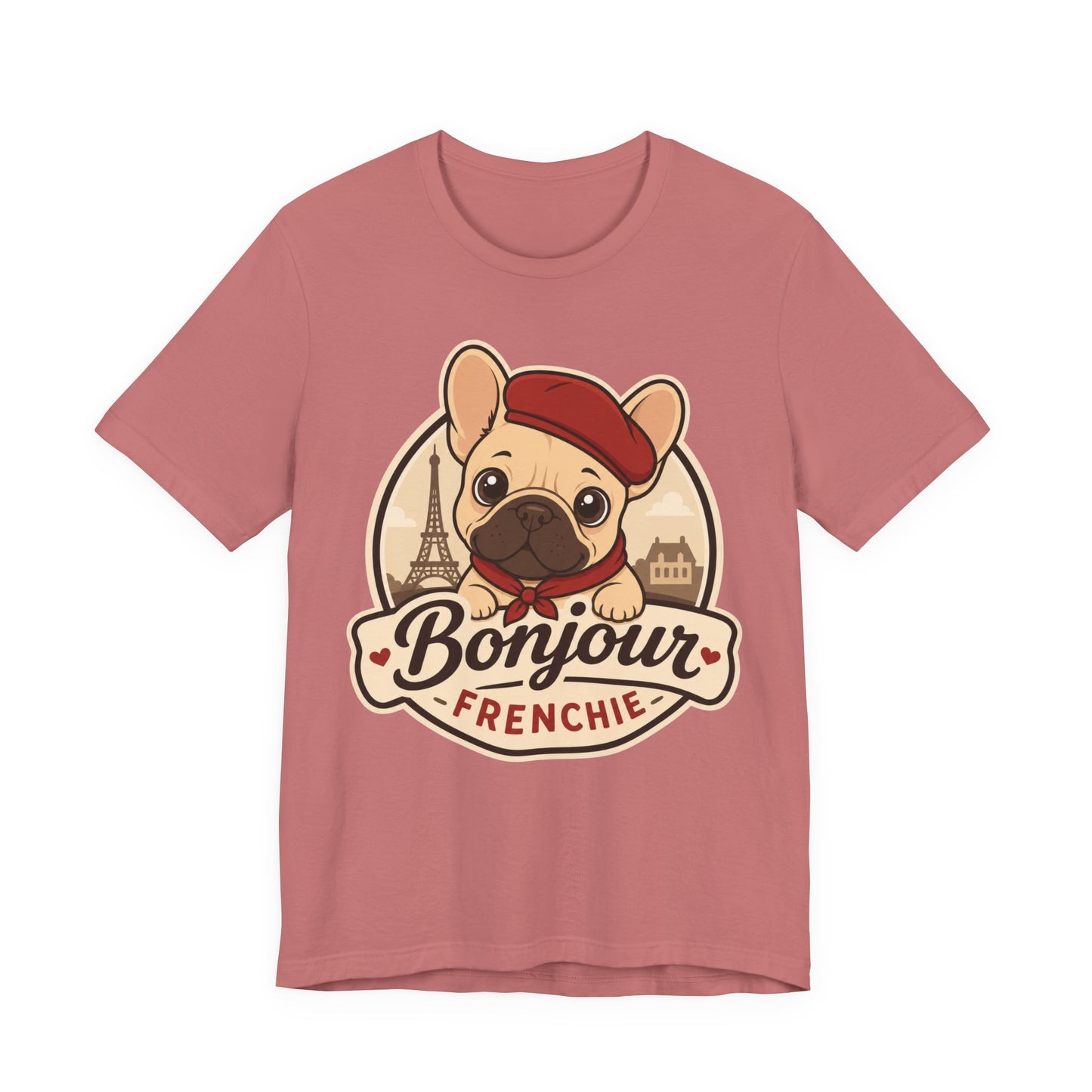 French Bulldog Shirt (Fawn), Pup in a Paris Beret, Mom Dad Gift, Bonjour Frenchie