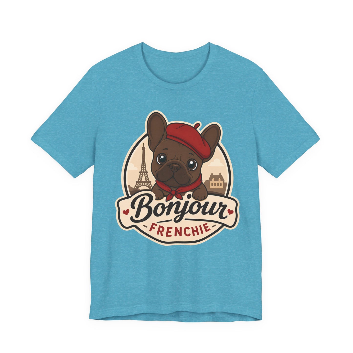 French Bulldog Shirt (Chocolate), Pup in a Paris Beret, Mom Dad Gift, Bonjour Frenchie
