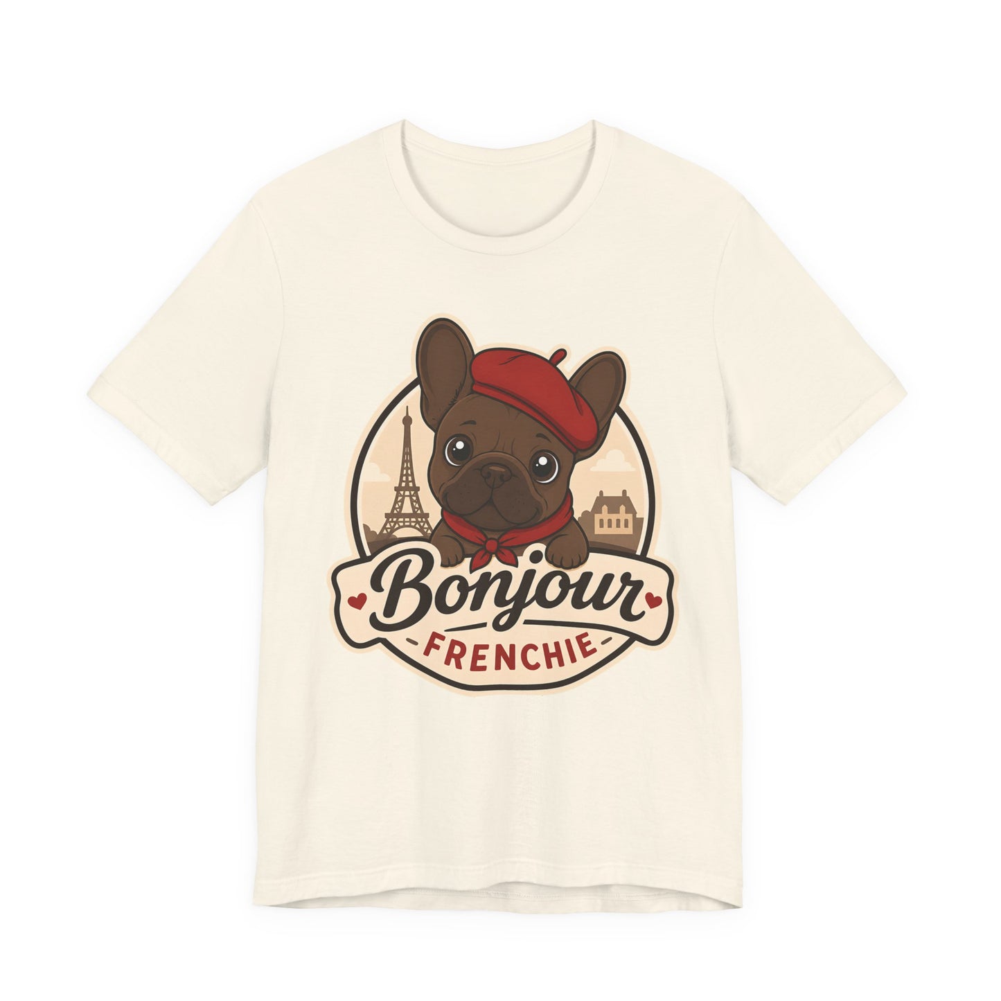 French Bulldog Shirt (Chocolate), Pup in a Paris Beret, Mom Dad Gift, Bonjour Frenchie
