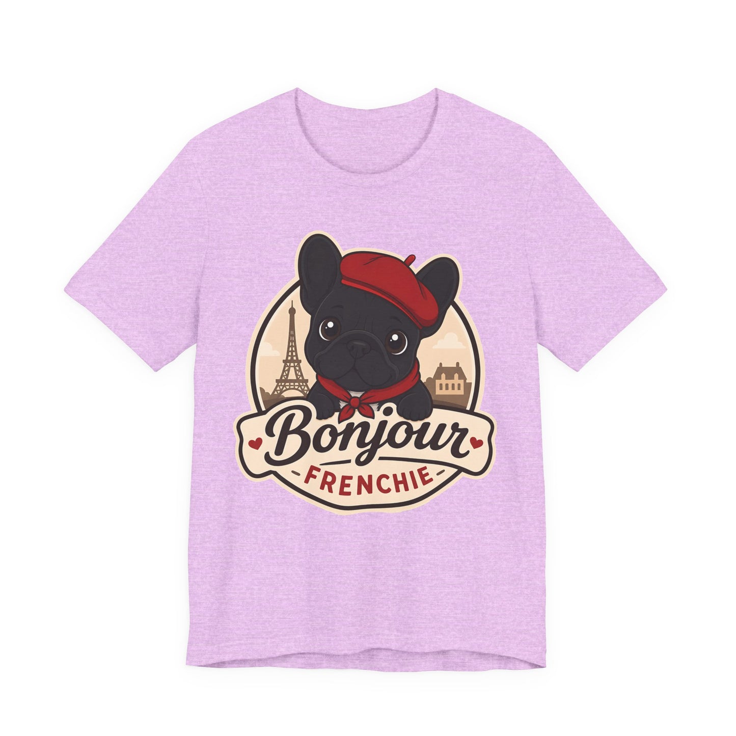 French Bulldog Shirt (Black), Pup in a Paris Beret, Mom Dad Gift, Bonjour Frenchie