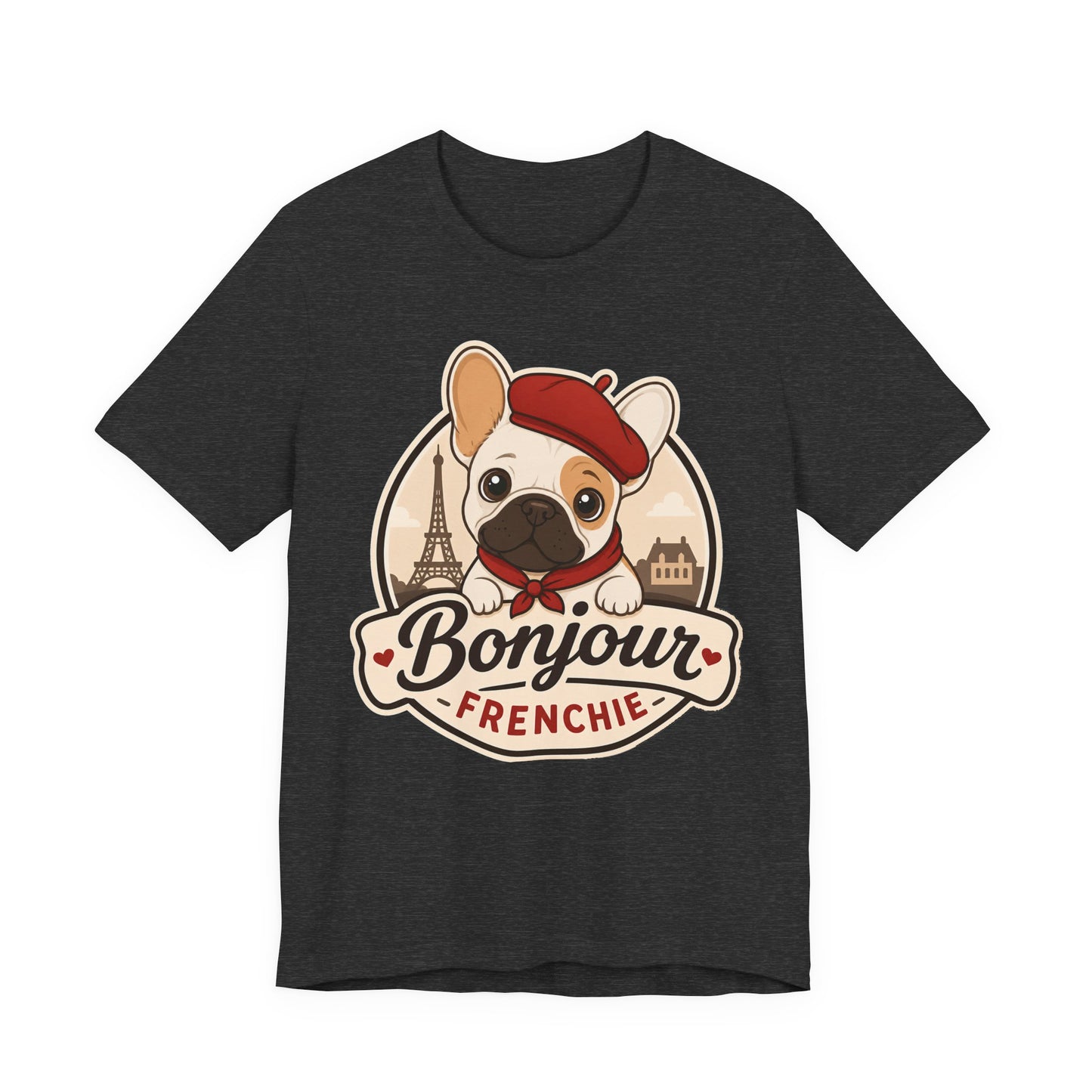 French Bulldog Shirt (Pied), Pup in a Paris Beret, Mom Dad Gift, Bonjour Frenchie