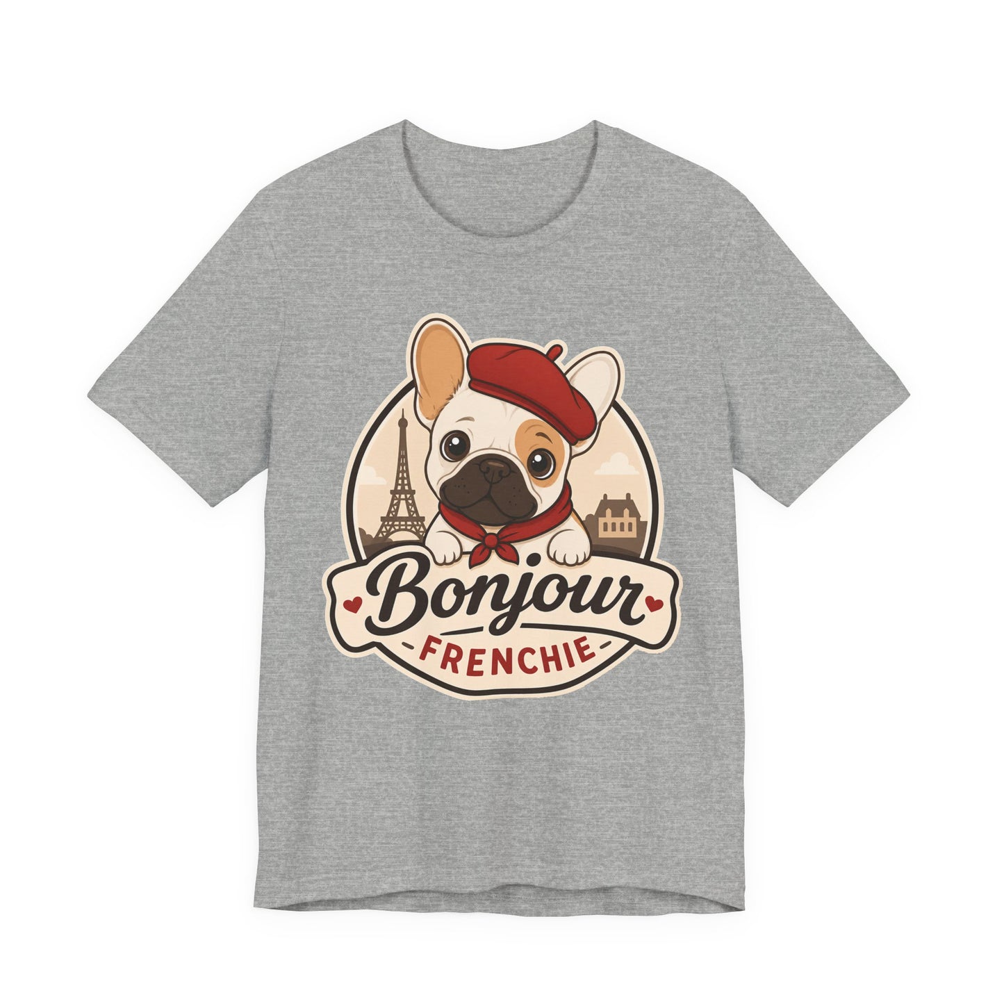 French Bulldog Shirt (Pied), Pup in a Paris Beret, Mom Dad Gift, Bonjour Frenchie