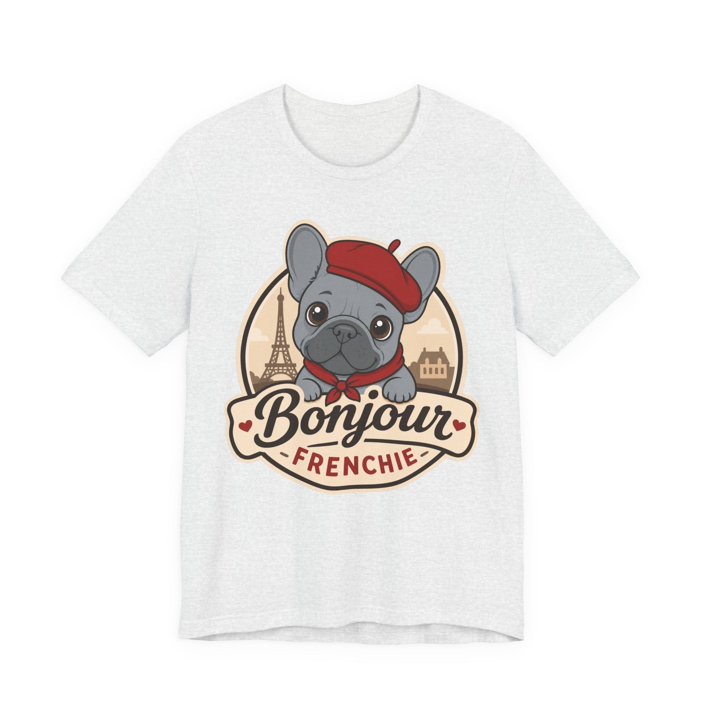 French Bulldog Shirt (Blue), Pup in a Paris Beret, Mom Dad Gift, Bonjour Frenchie