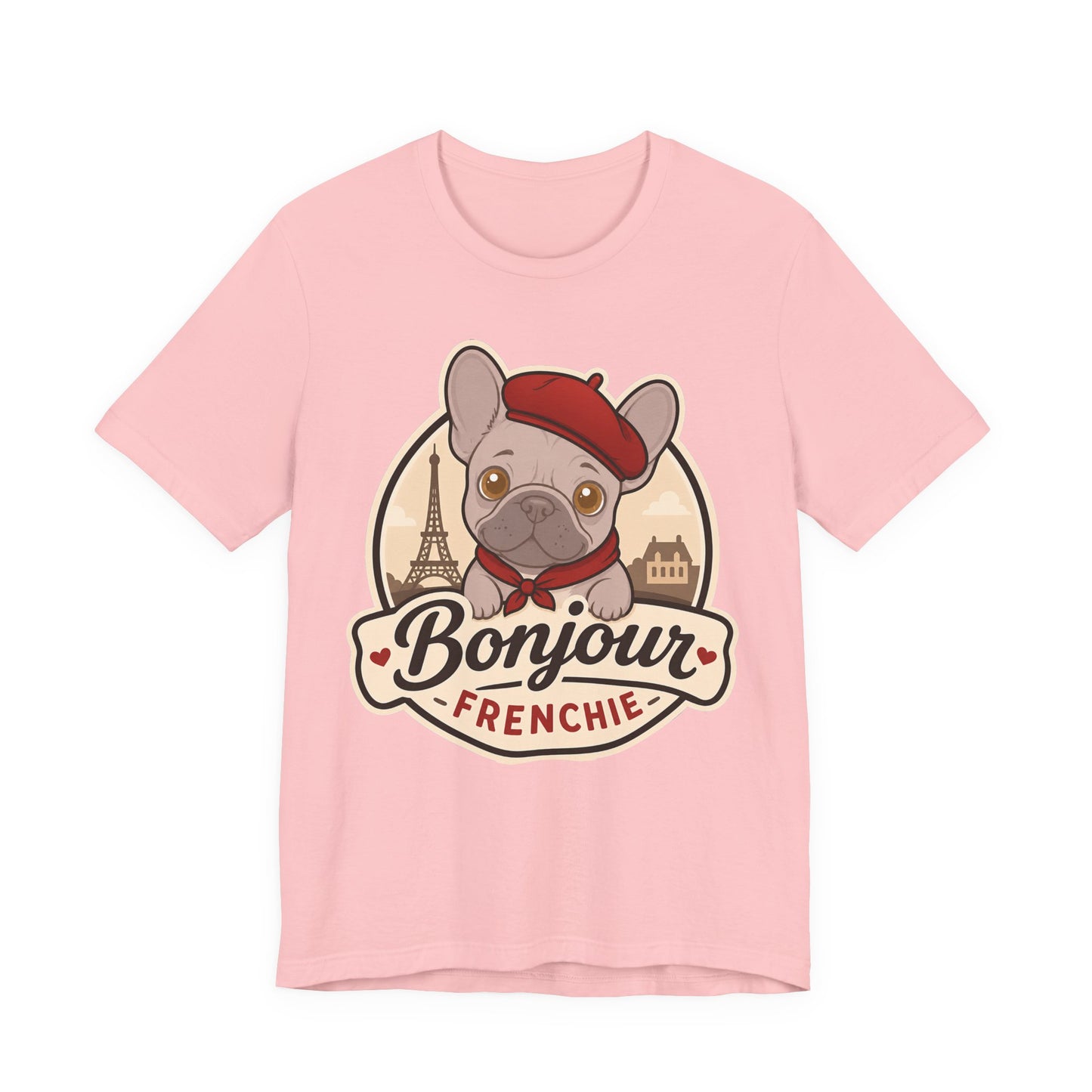 French Bulldog Shirt (Lilac), Pup in a Paris Beret, Mom Dad Gift, Bonjour Frenchie