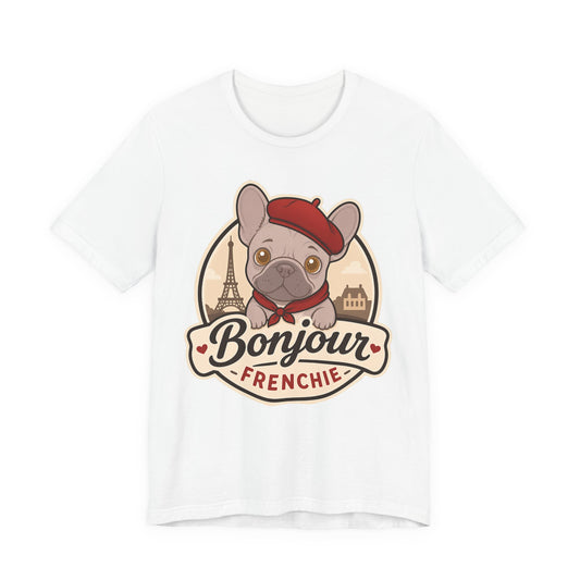 French Bulldog Shirt (Lilac), Pup in a Paris Beret, Mom Dad Gift, Bonjour Frenchie