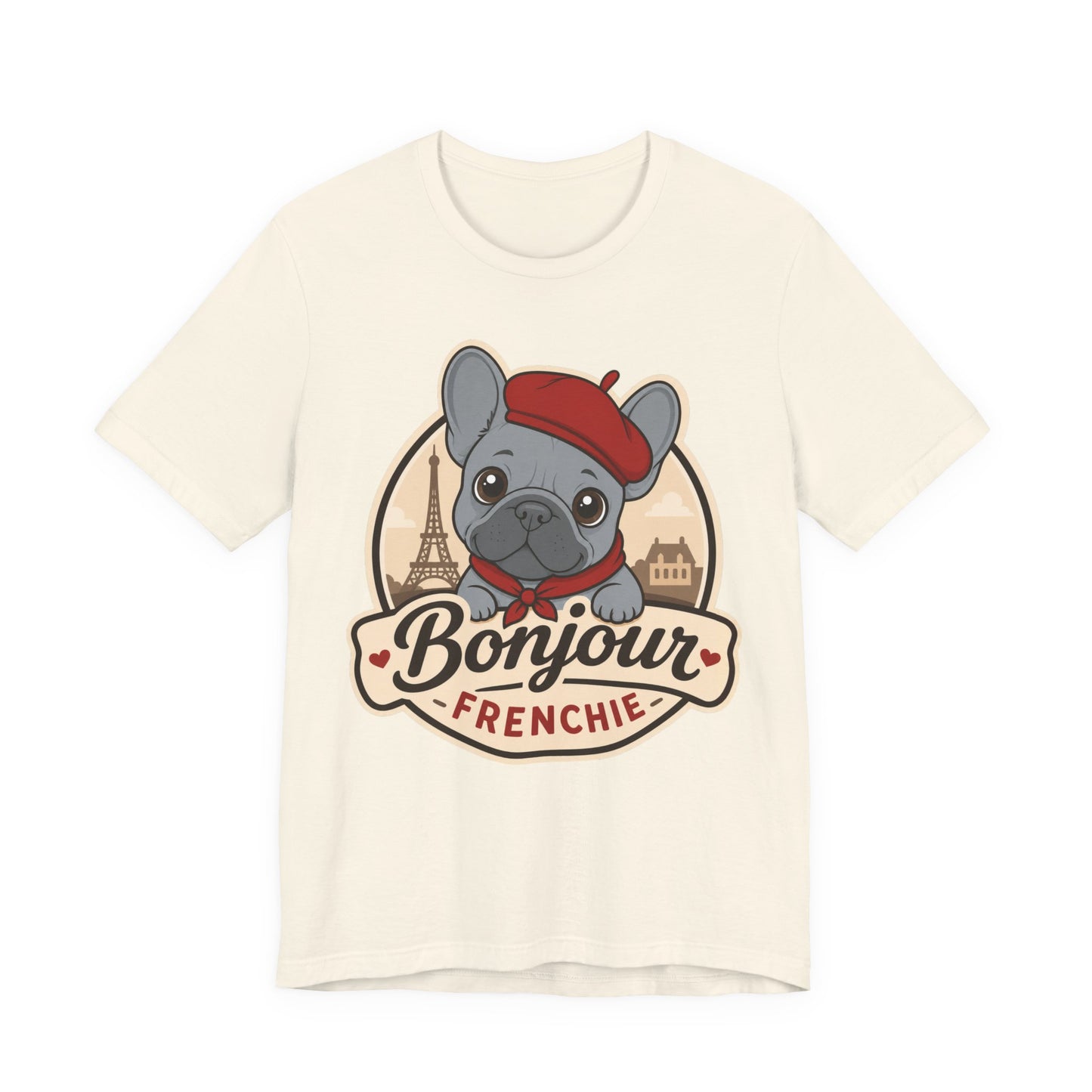 French Bulldog Shirt (Blue), Pup in a Paris Beret, Mom Dad Gift, Bonjour Frenchie