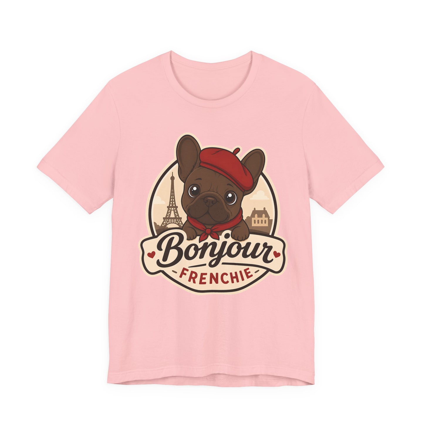 French Bulldog Shirt (Chocolate), Pup in a Paris Beret, Mom Dad Gift, Bonjour Frenchie
