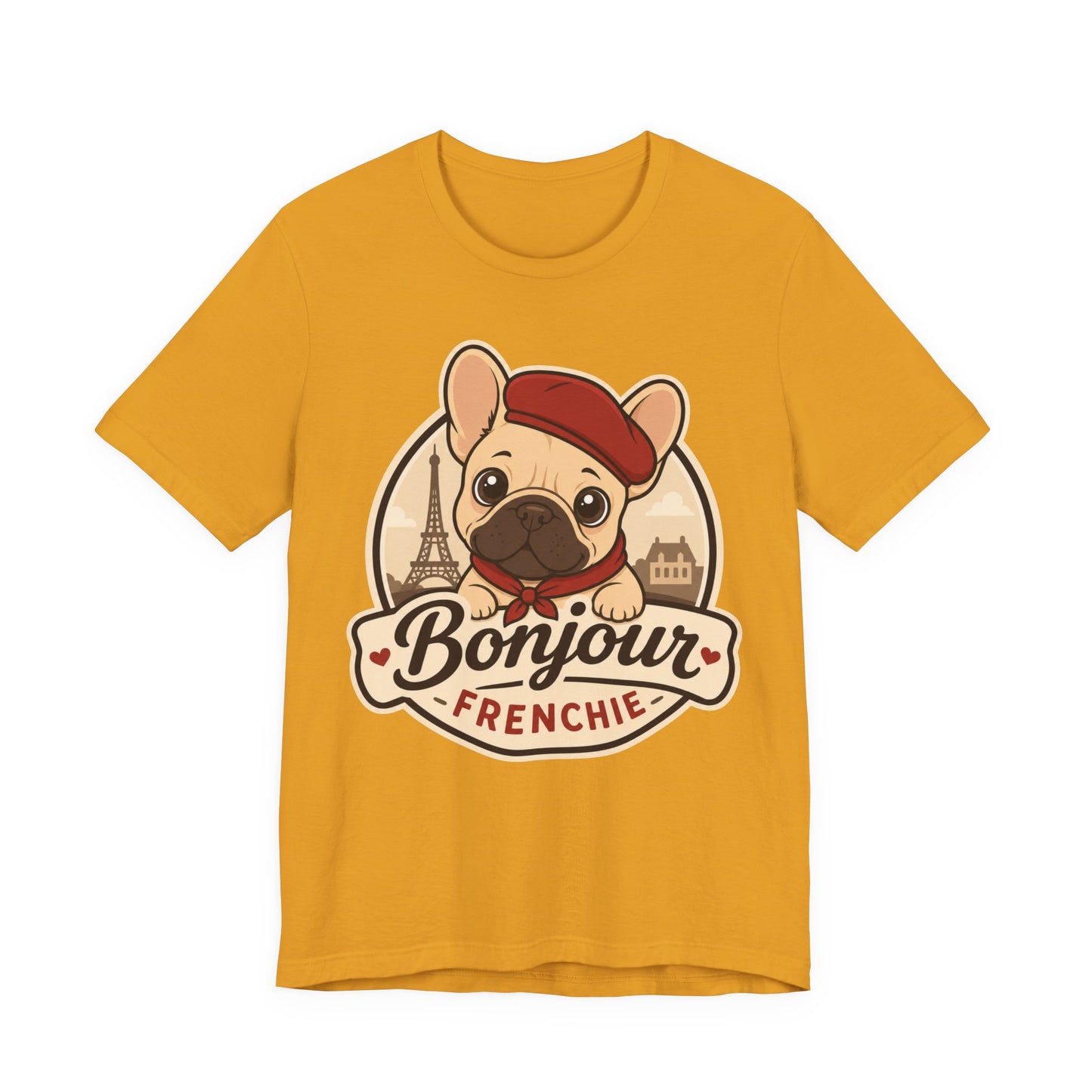 French Bulldog Shirt (Fawn), Pup in a Paris Beret, Mom Dad Gift, Bonjour Frenchie