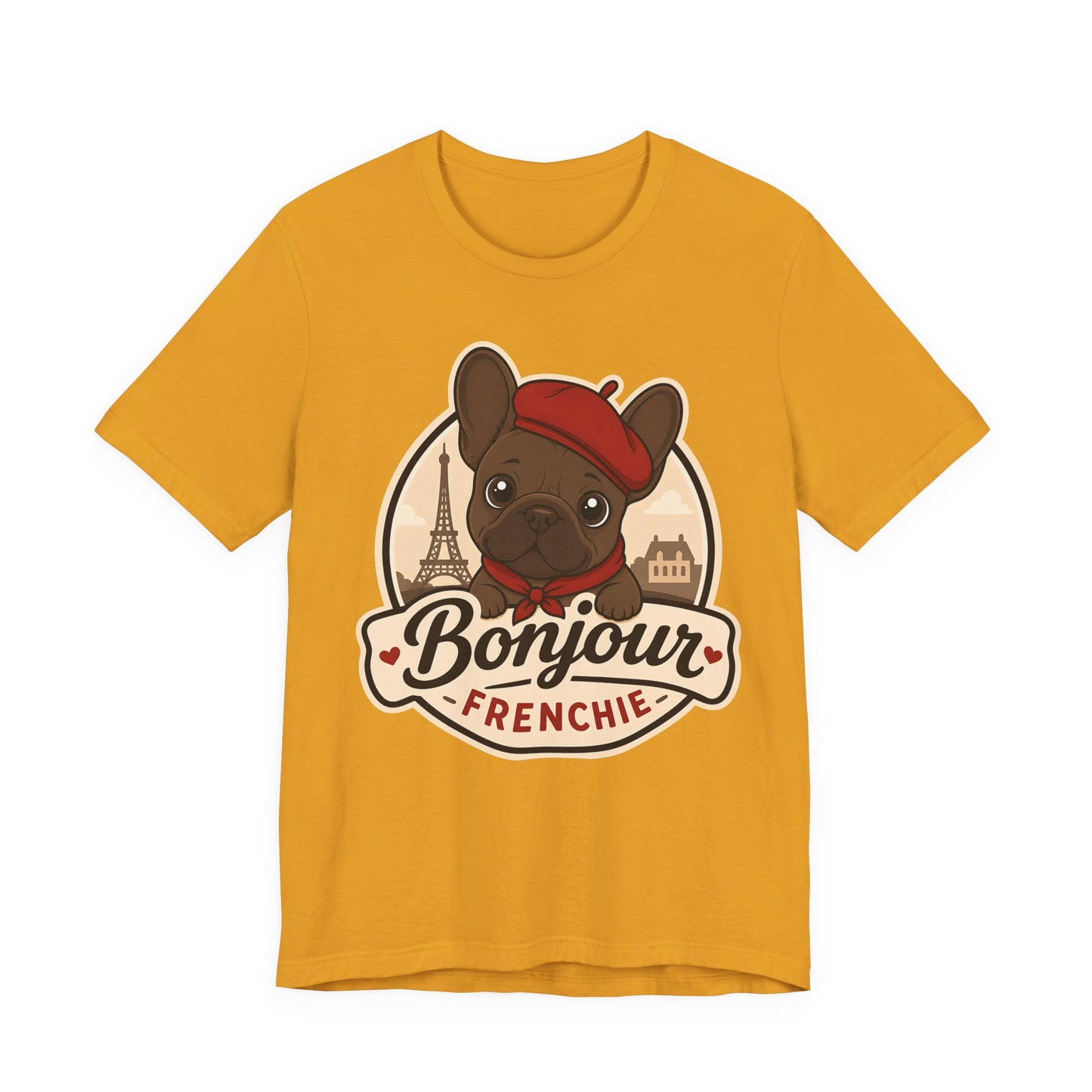 French Bulldog Shirt (Chocolate), Pup in a Paris Beret, Mom Dad Gift, Bonjour Frenchie
