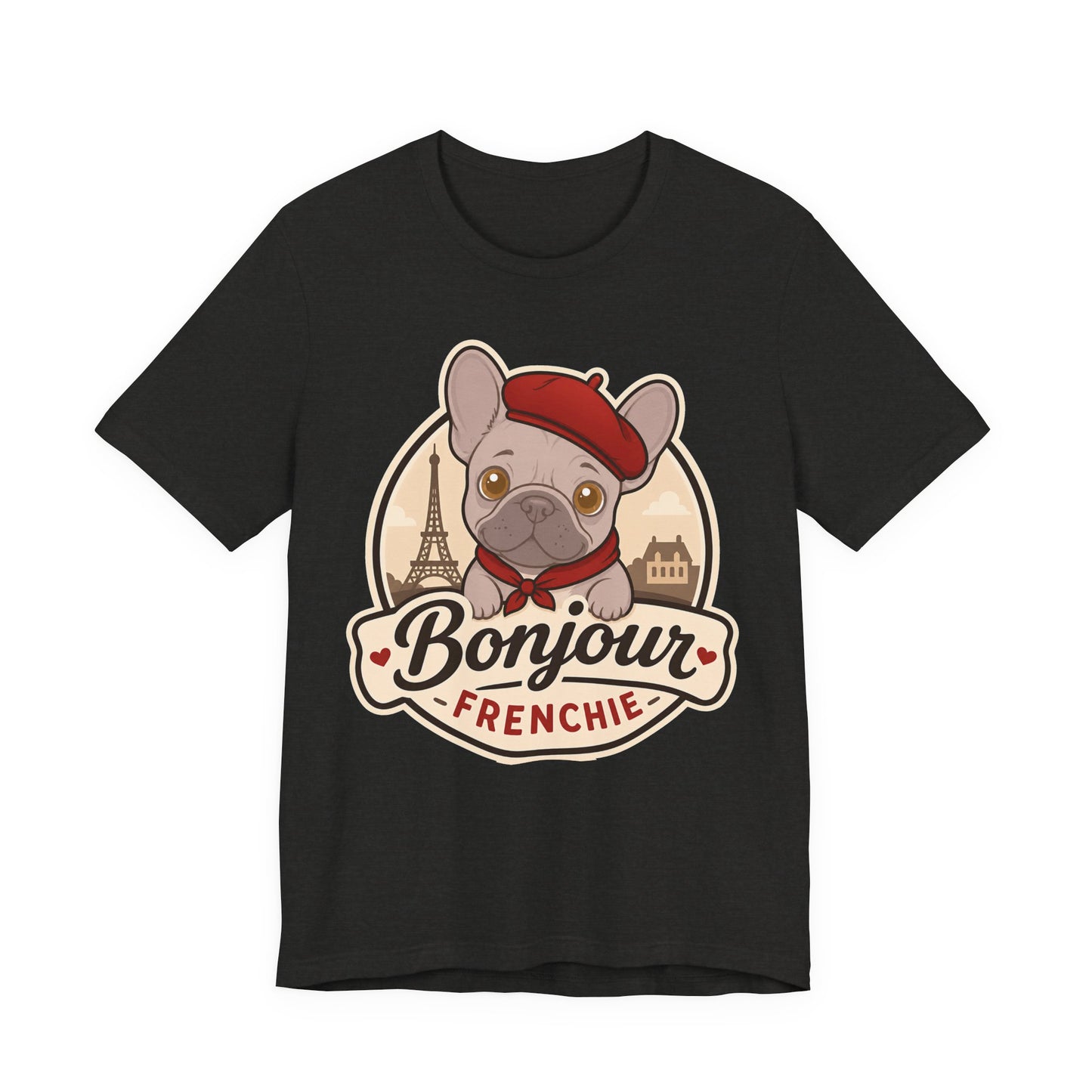 French Bulldog Shirt (Lilac), Pup in a Paris Beret, Mom Dad Gift, Bonjour Frenchie