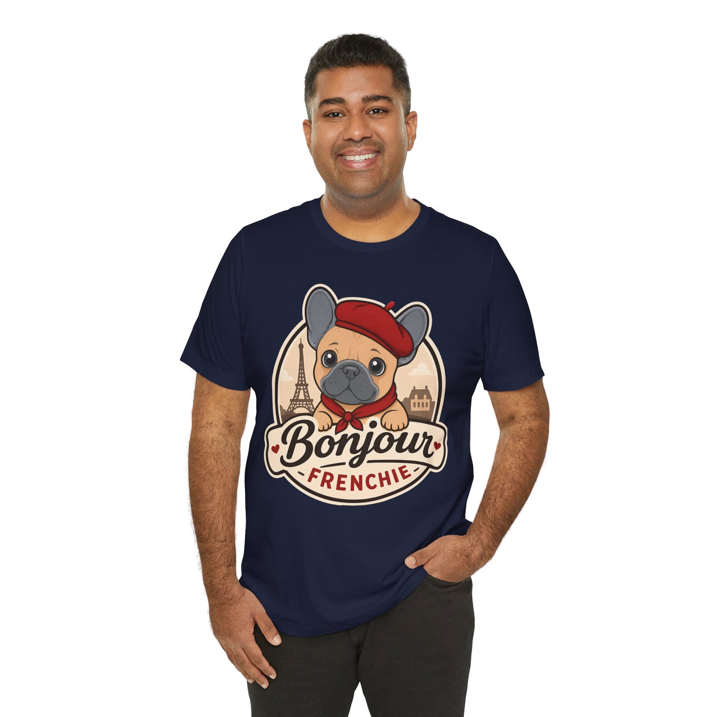 French Bulldog Shirt (Blue Fawn), Pup in a Paris Beret, Mom Dad Gift, Bonjour Frenchie