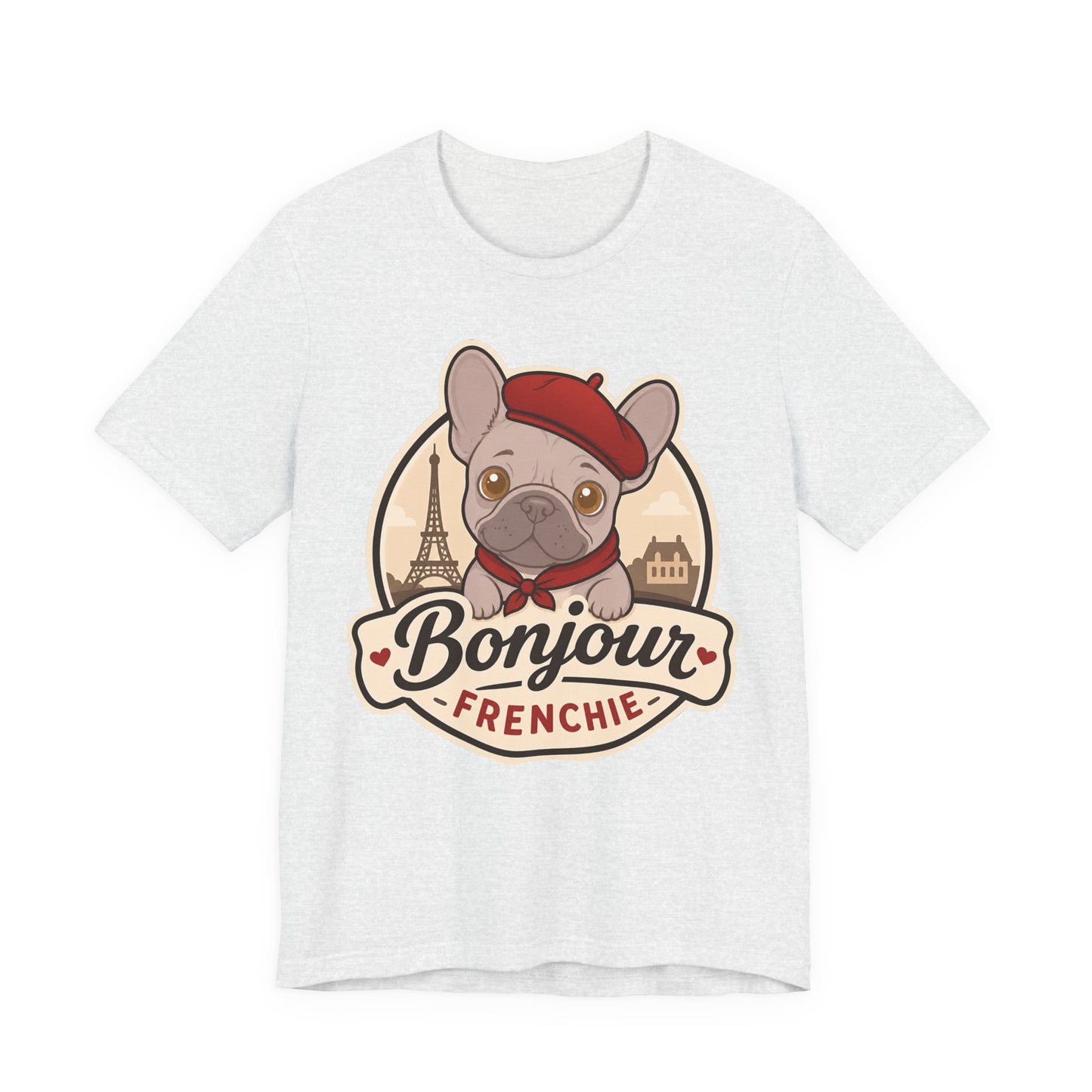 French Bulldog Shirt (Lilac), Pup in a Paris Beret, Mom Dad Gift, Bonjour Frenchie