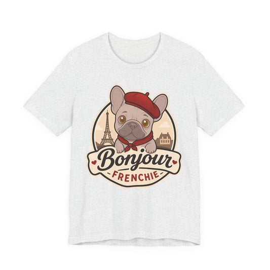 French Bulldog Shirt (Lilac), Pup in a Paris Beret, Mom Dad Gift, Bonjour Frenchie