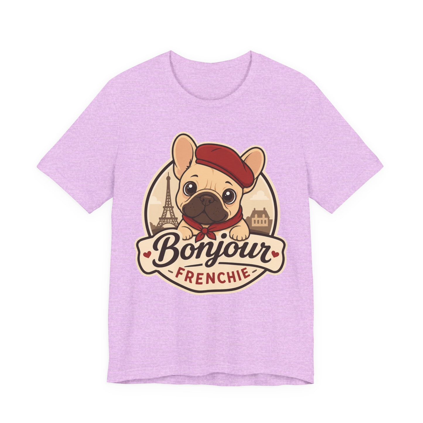 French Bulldog Shirt (Fawn), Pup in a Paris Beret, Mom Dad Gift, Bonjour Frenchie