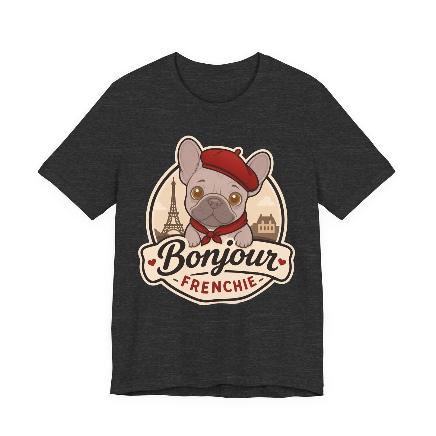 French Bulldog Shirt (Lilac), Pup in a Paris Beret, Mom Dad Gift, Bonjour Frenchie