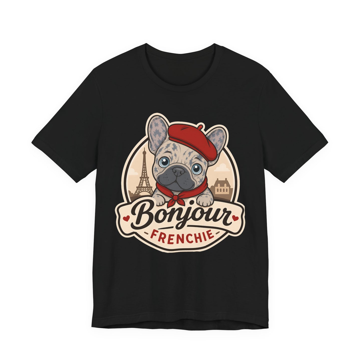 French Bulldog Shirt (Merle), Pup in a Paris Beret, Mom Dad Gift, Bonjour Frenchie