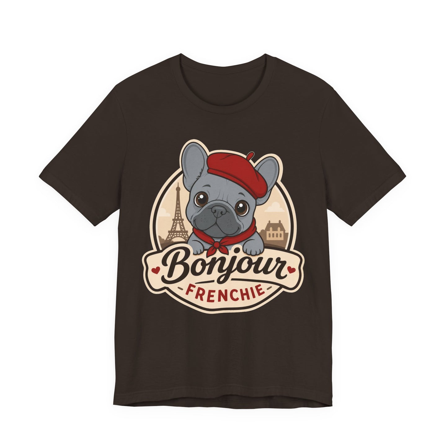 French Bulldog Shirt (Blue), Pup in a Paris Beret, Mom Dad Gift, Bonjour Frenchie