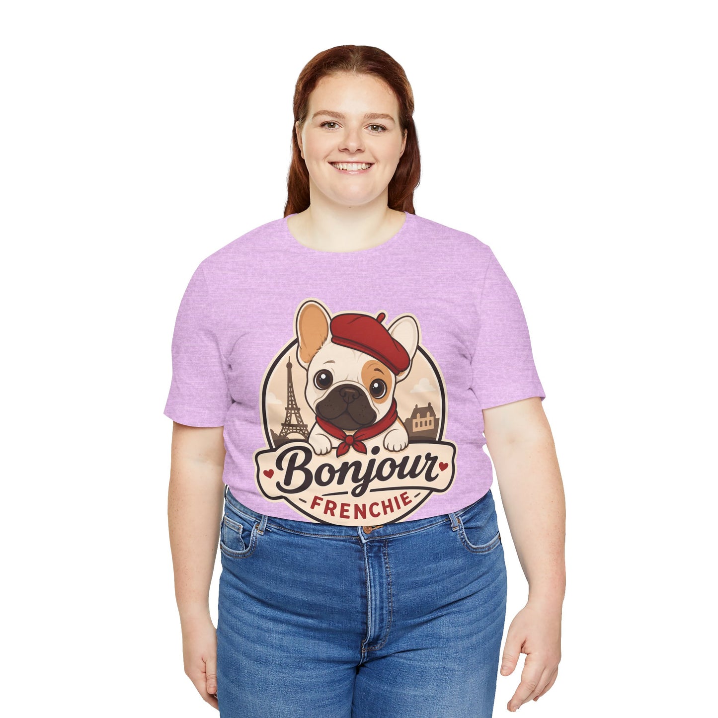 French Bulldog Shirt (Pied), Pup in a Paris Beret, Mom Dad Gift, Bonjour Frenchie