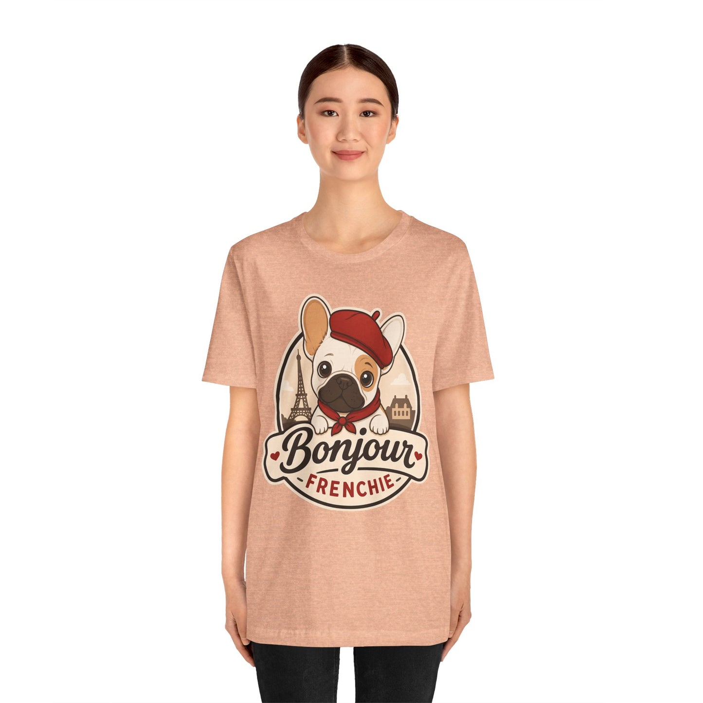French Bulldog Shirt (Pied), Pup in a Paris Beret, Mom Dad Gift, Bonjour Frenchie