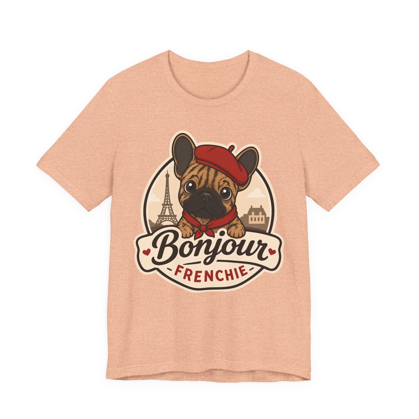 French Bulldog Shirt (Brindle), Pup in a Paris Beret, Mom Dad Gift, Bonjour Frenchie