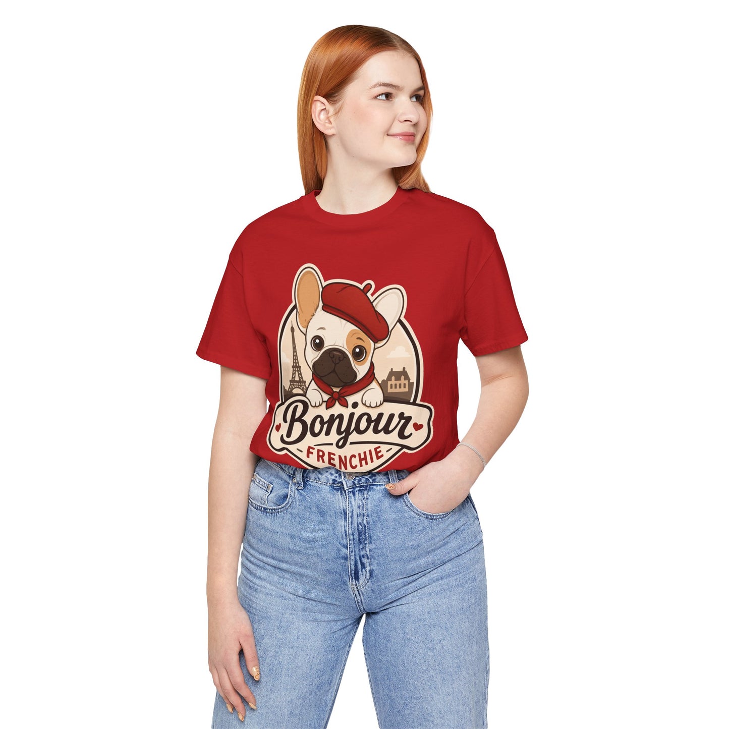 French Bulldog Shirt (Pied), Pup in a Paris Beret, Mom Dad Gift, Bonjour Frenchie