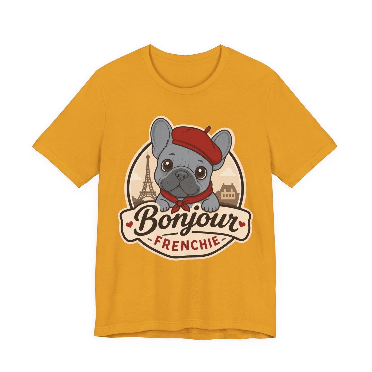 French Bulldog Shirt (Blue), Pup in a Paris Beret, Mom Dad Gift, Bonjour Frenchie