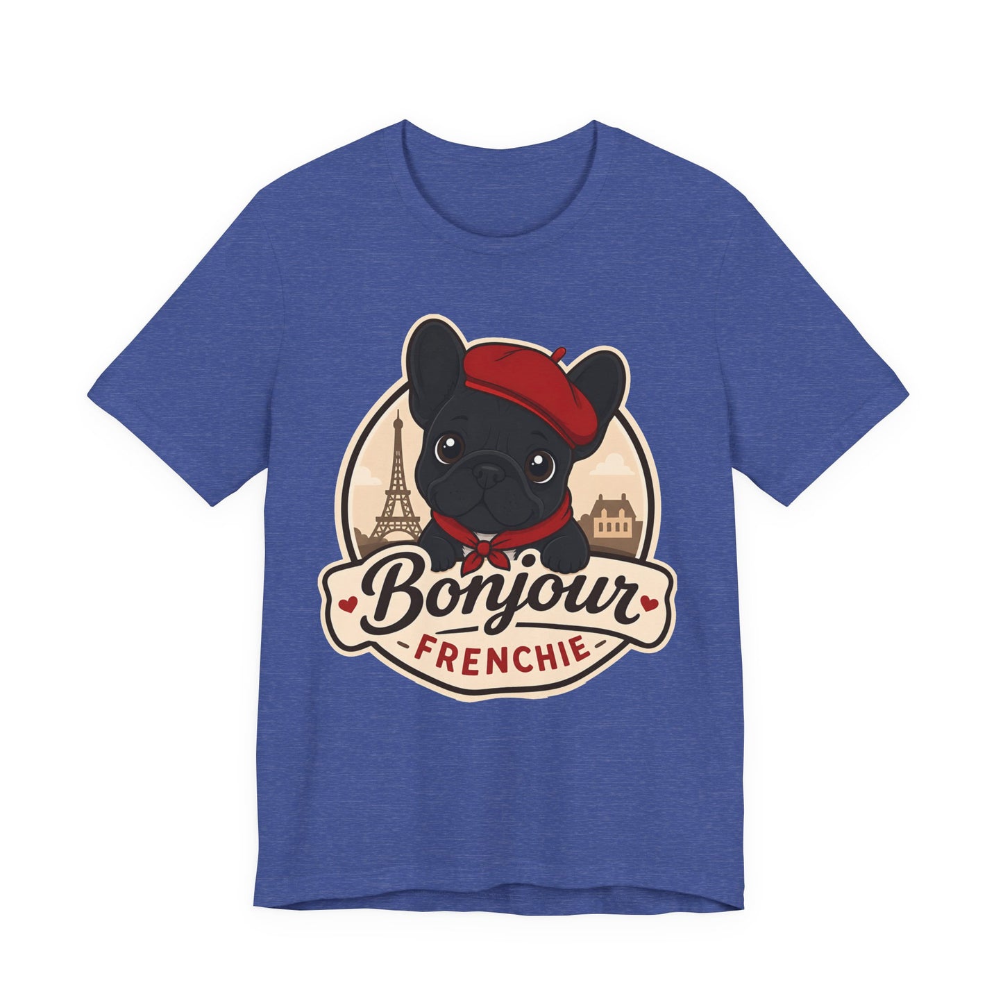 French Bulldog Shirt (Black), Pup in a Paris Beret, Mom Dad Gift, Bonjour Frenchie