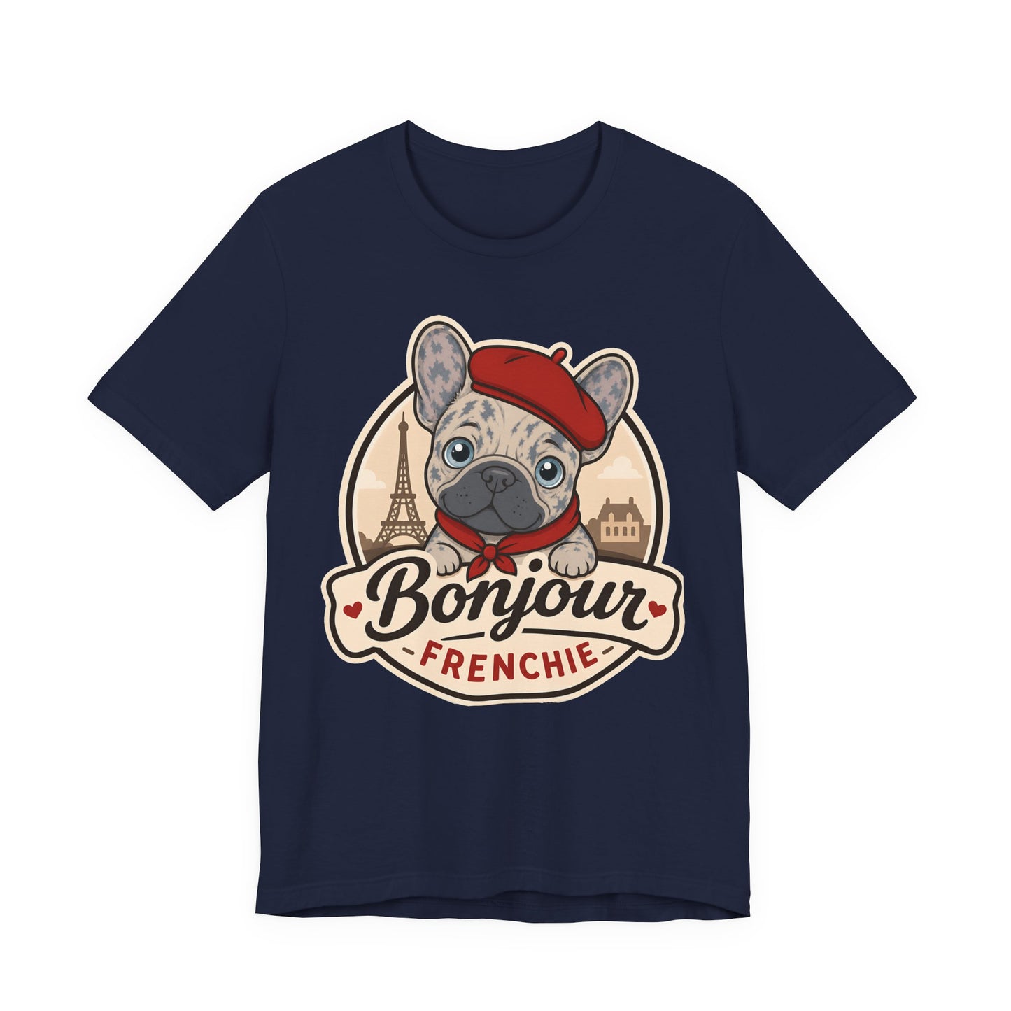 French Bulldog Shirt (Merle), Pup in a Paris Beret, Mom Dad Gift, Bonjour Frenchie