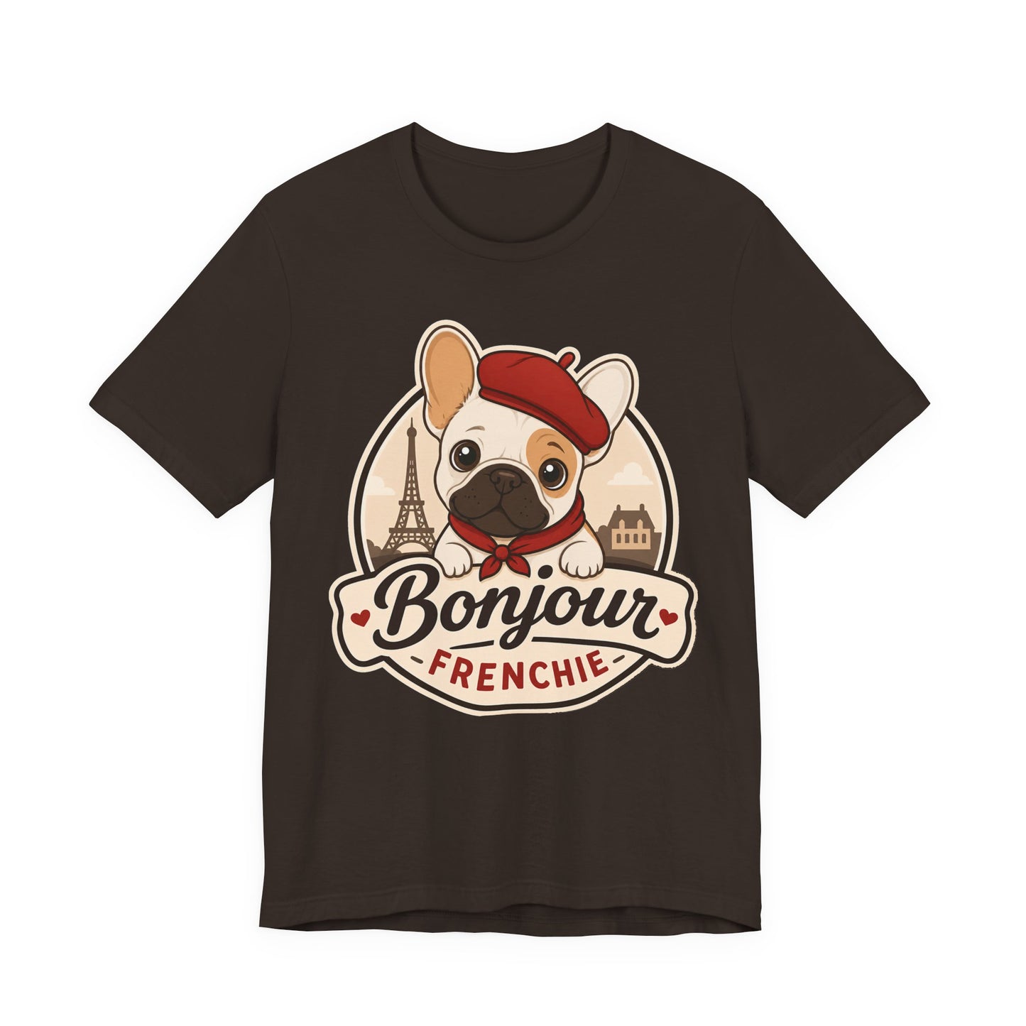 French Bulldog Shirt (Pied), Pup in a Paris Beret, Mom Dad Gift, Bonjour Frenchie