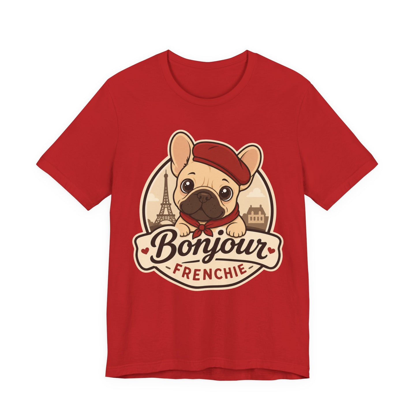 French Bulldog Shirt (Fawn), Pup in a Paris Beret, Mom Dad Gift, Bonjour Frenchie