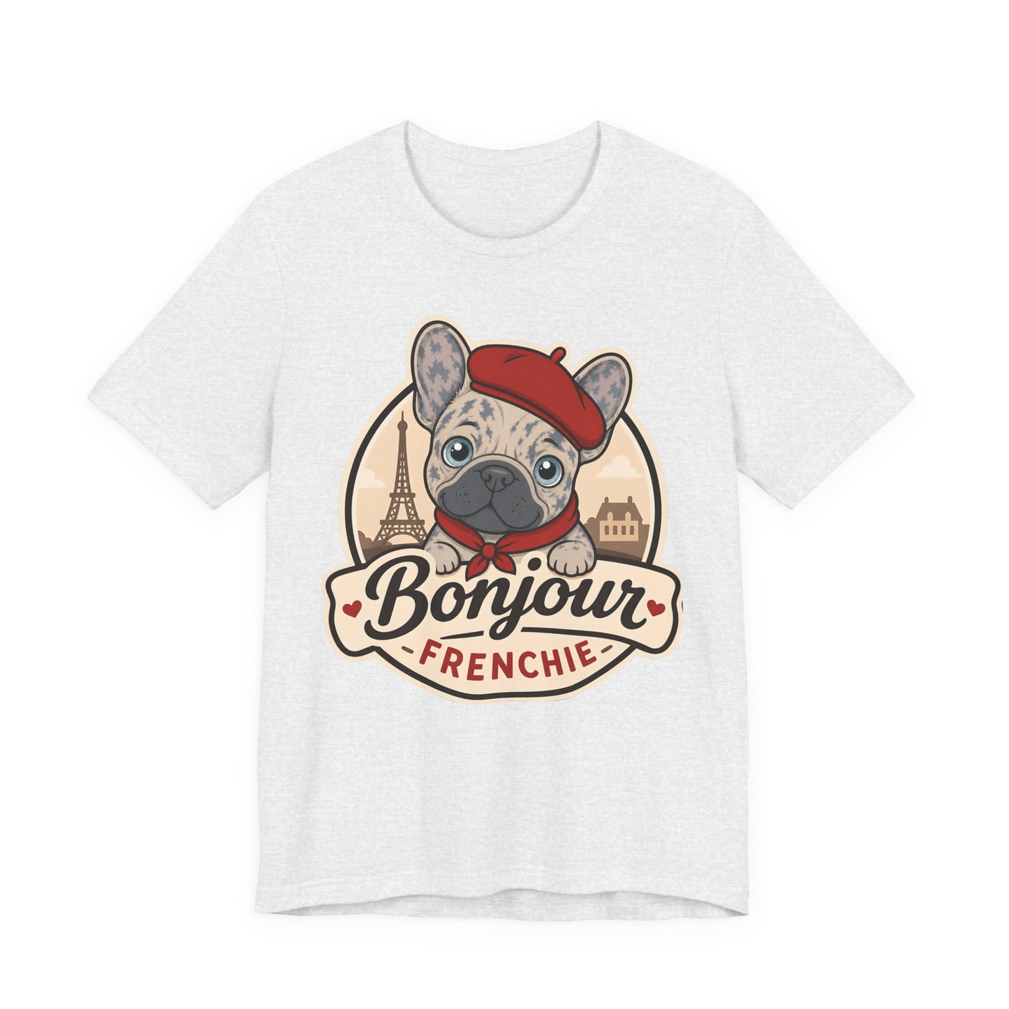 French Bulldog Shirt (Merle), Pup in a Paris Beret, Mom Dad Gift, Bonjour Frenchie