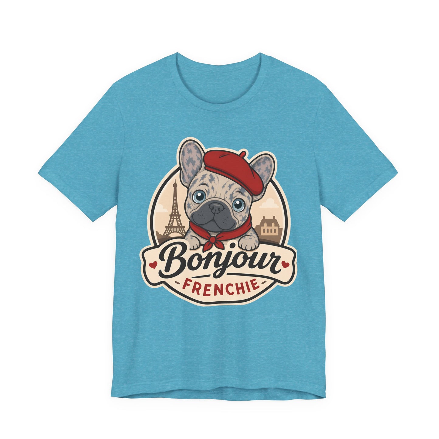 French Bulldog Shirt (Merle), Pup in a Paris Beret, Mom Dad Gift, Bonjour Frenchie