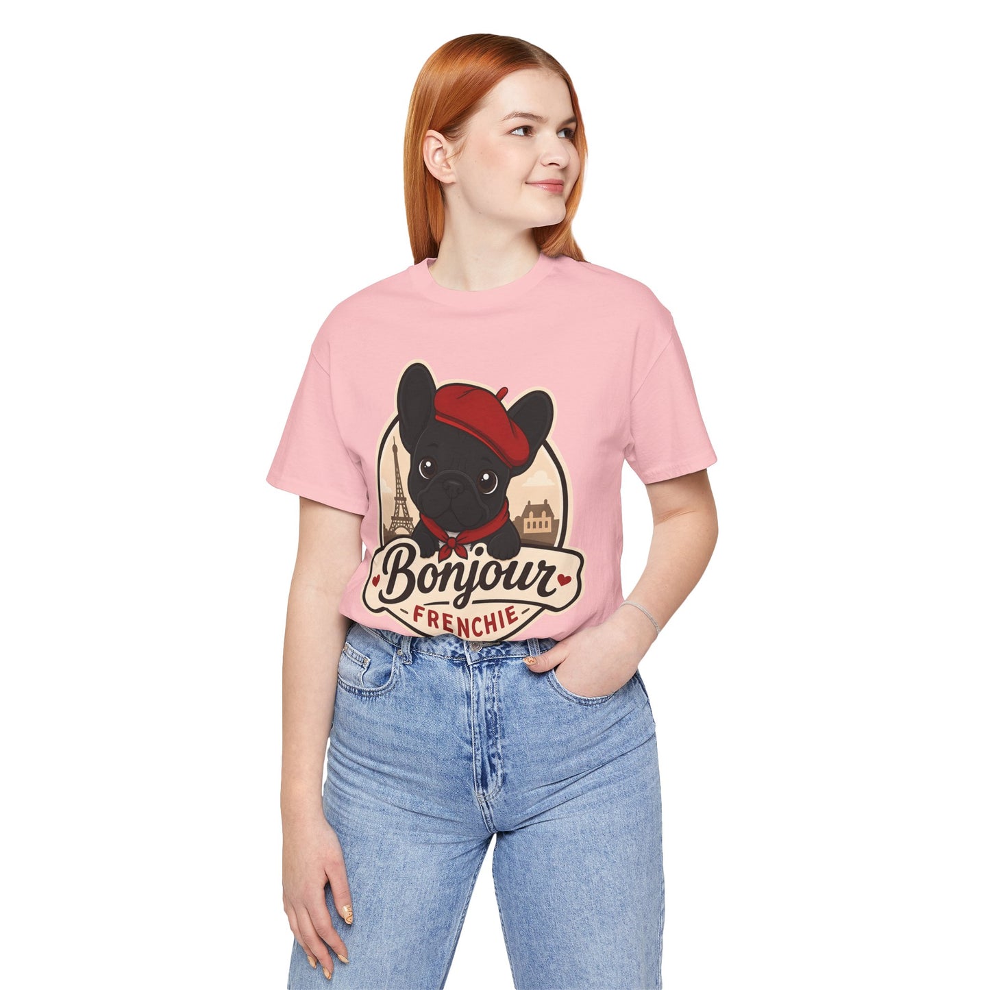 French Bulldog Shirt (Black), Pup in a Paris Beret, Mom Dad Gift, Bonjour Frenchie