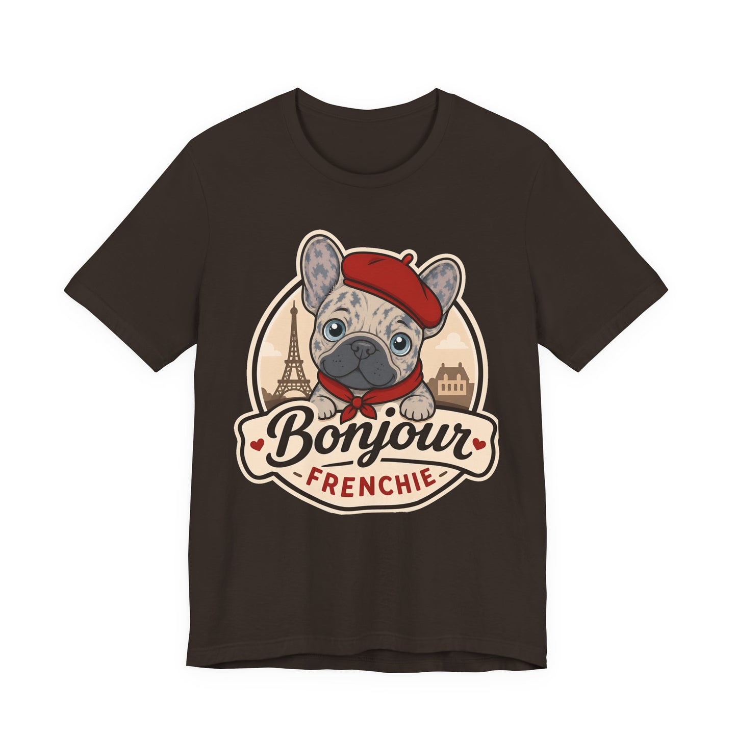 French Bulldog Shirt (Merle), Pup in a Paris Beret, Mom Dad Gift, Bonjour Frenchie