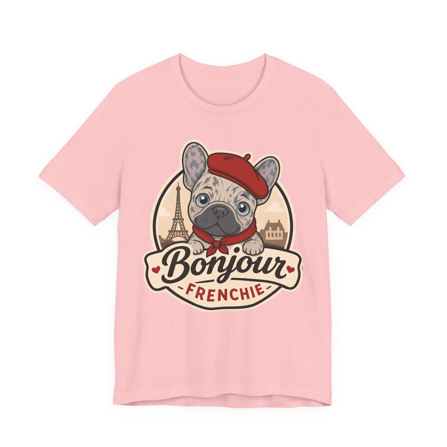 French Bulldog Shirt (Merle), Pup in a Paris Beret, Mom Dad Gift, Bonjour Frenchie