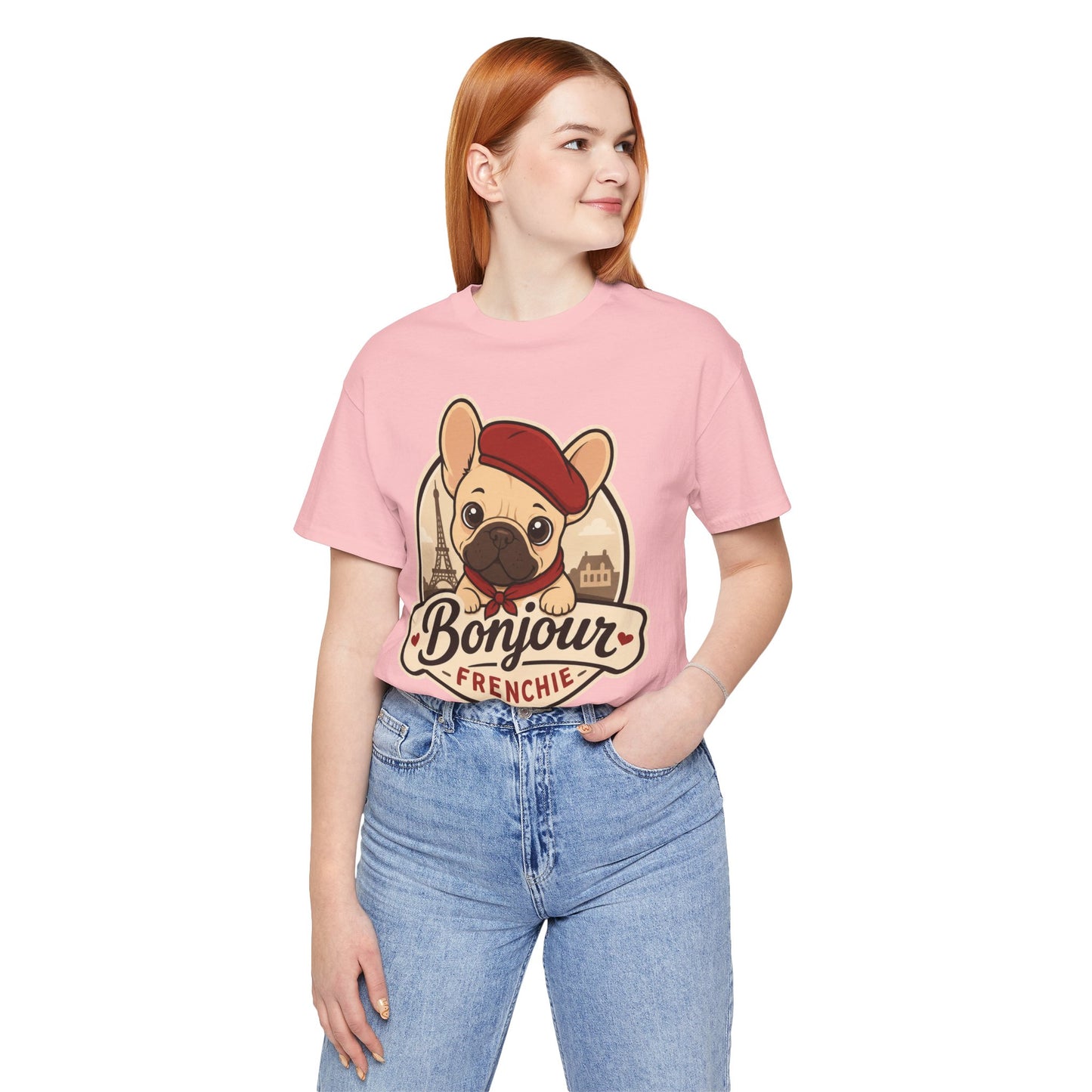 French Bulldog Shirt (Fawn), Pup in a Paris Beret, Mom Dad Gift, Bonjour Frenchie