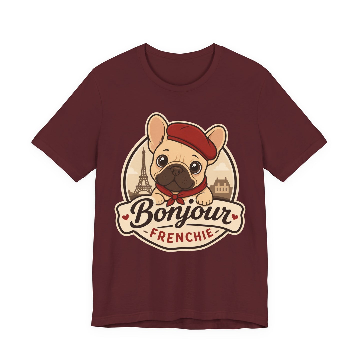 French Bulldog Shirt (Fawn), Pup in a Paris Beret, Mom Dad Gift, Bonjour Frenchie