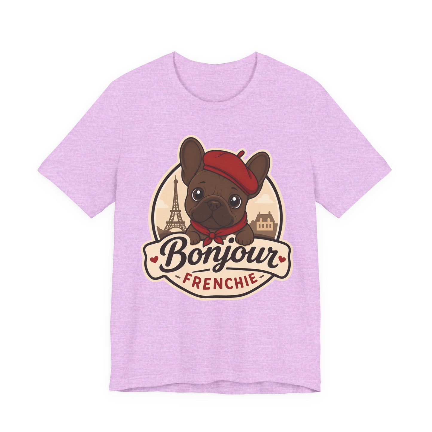 French Bulldog Shirt (Chocolate), Pup in a Paris Beret, Mom Dad Gift, Bonjour Frenchie