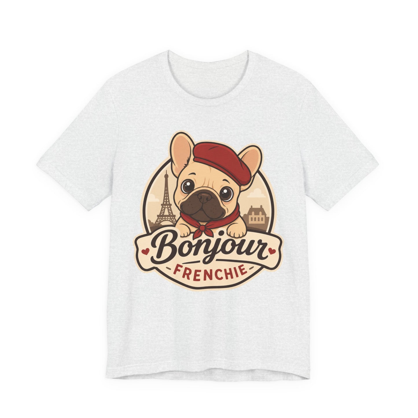 French Bulldog Shirt (Fawn), Pup in a Paris Beret, Mom Dad Gift, Bonjour Frenchie