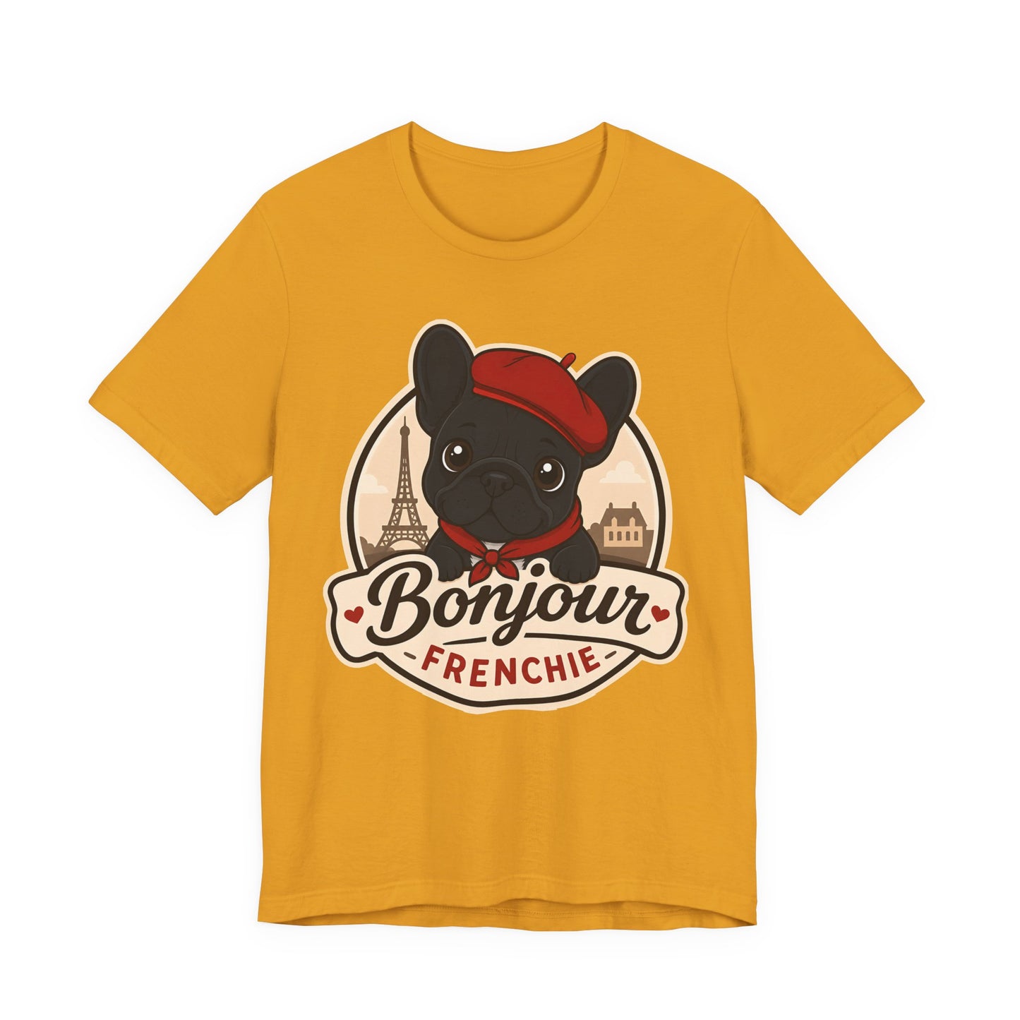French Bulldog Shirt (Black), Pup in a Paris Beret, Mom Dad Gift, Bonjour Frenchie